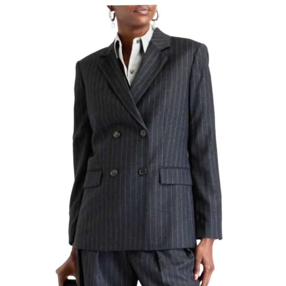 Theory Double Breasted Wool Flannel Pinstripe Blazer